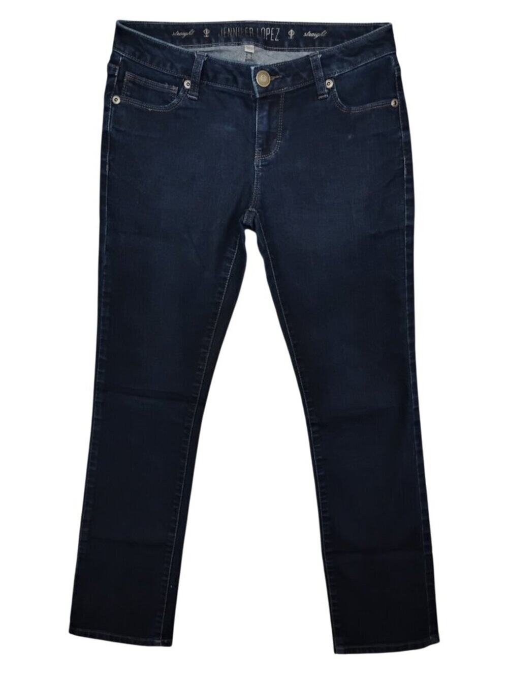 Jennifer Lopez Straight Jeans Size 4 Petite Dark Blue Low Rise